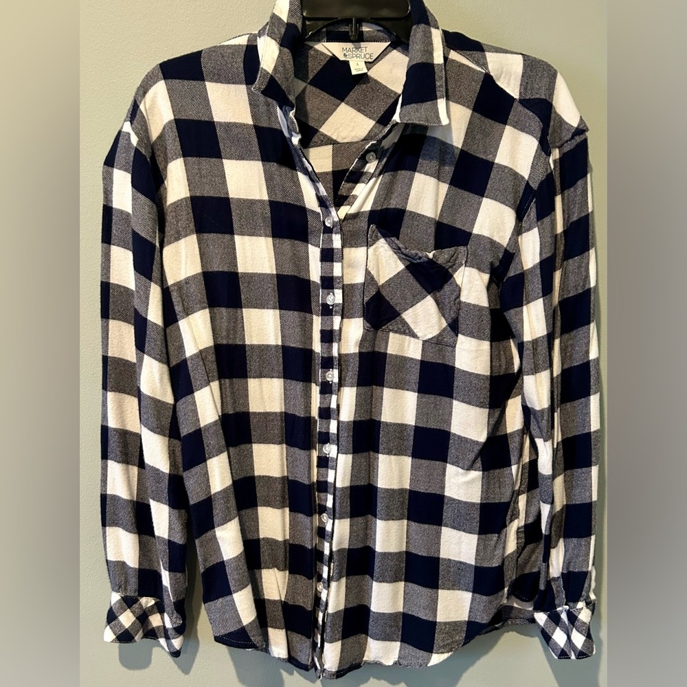 Market & Spruce Women's Maeve Cozy Boyfriend Fit Woven Top Small Navy